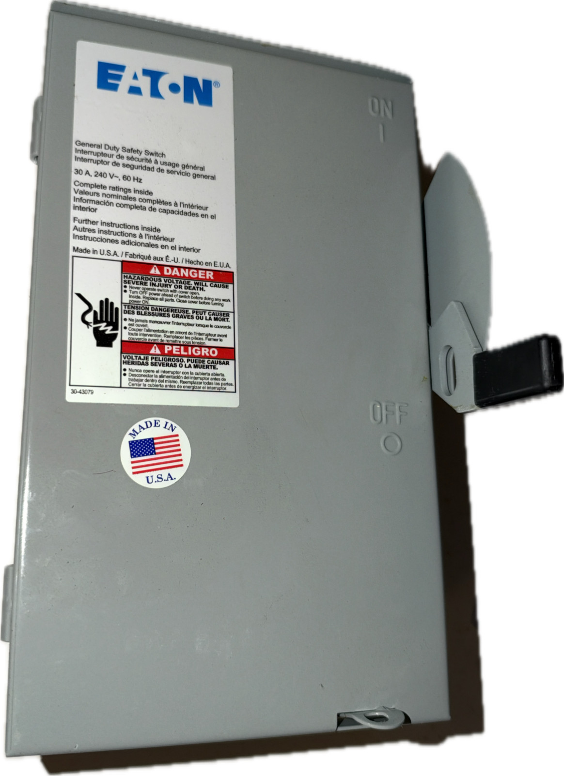 Eaton DG221NRB 30A 240V 2-Pole Fusible Safety Switch NEMA 3R Neutral