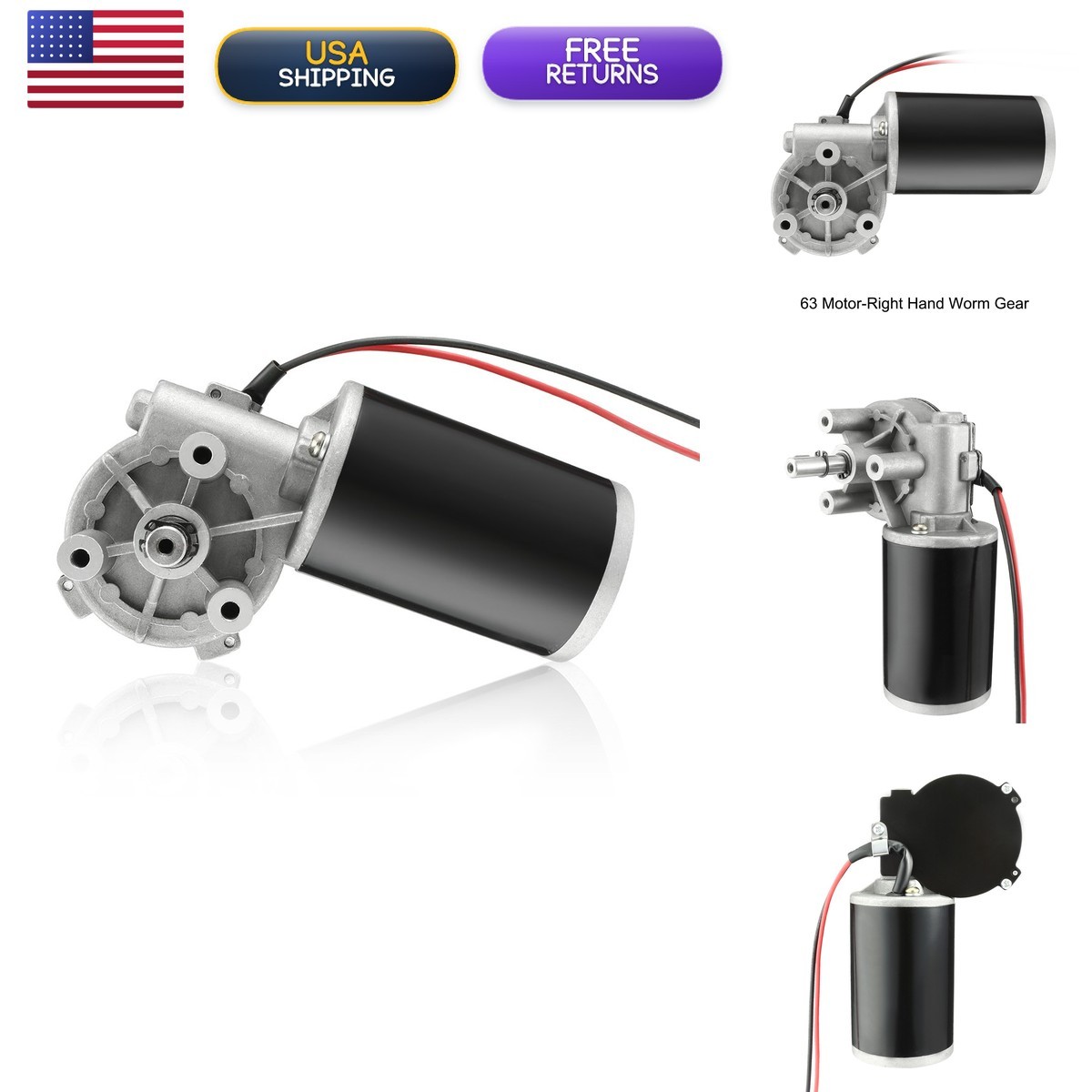 Uxcell DC24V 10W 6RPM 2N.M Reversible Worm Gear Motor High Torque Speed