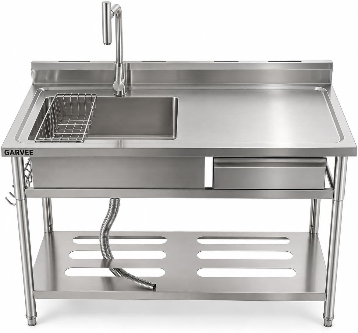 47in Freestanding Stainless Steel Utility Sink, Single Bowl with Drawer & Faucet 47in Freestanding Stainless Steel Utility Sink, Single Bowl with Drawer & Faucet