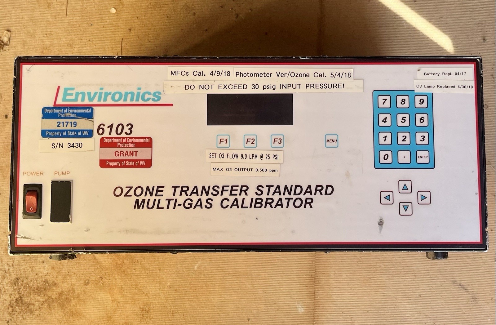 Environics 6103 Ozone Transfer Standard Multi-Gas Calibrator For Parts Stripped