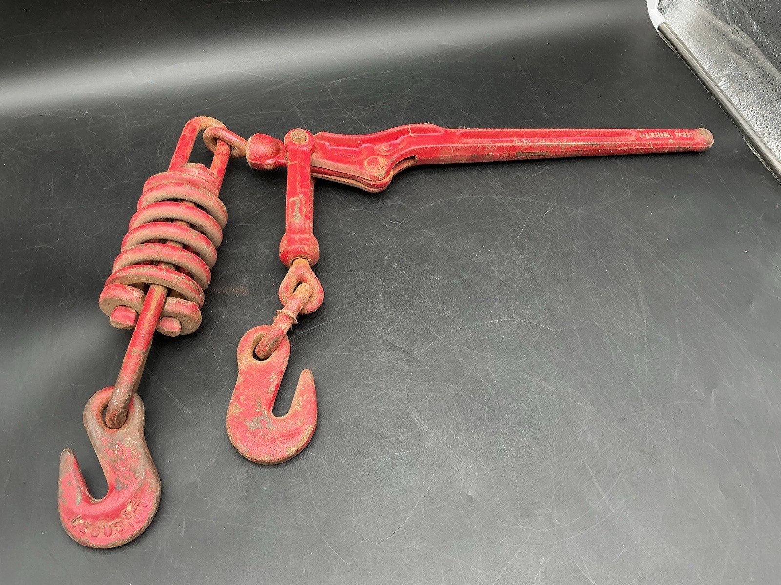 Vintage LEBUS L-150 Spring Snubbing Lever Load Binder Chain Hooks Heavy Duty Vintage LEBUS L-150 Spring Snubbing Lever Load Binder Chain Hooks Heavy Duty