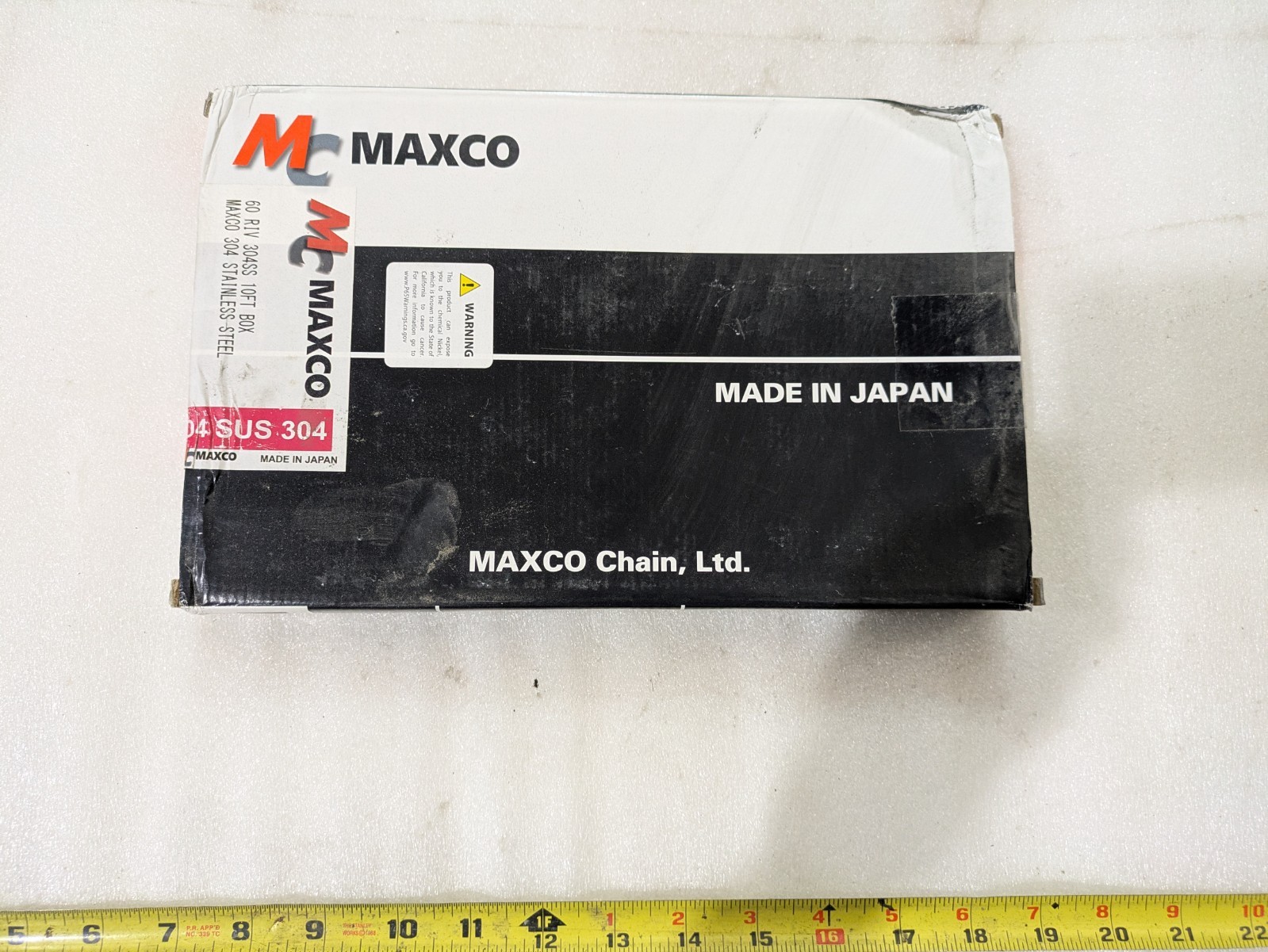 Maxco #60 304 Stainless Steel Riveted Roller Chain 10 FT Box ANSI 60SS 3/4 In Maxco #60 304 Stainless Steel Riveted Roller Chain 10 FT Box ANSI 60SS 3/4 In