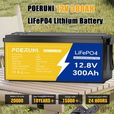 POERUNI 12V 300Ah LiFePO4 Lithium Battery Built-in BMS Deep Cycle for Solar RV picture