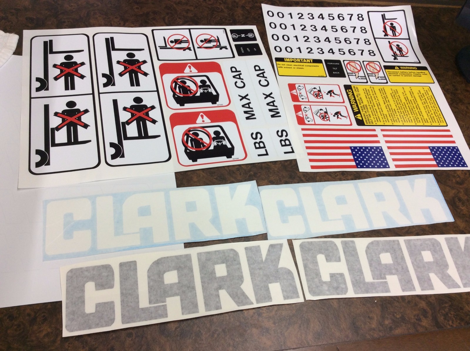 New Clark forklift decal kit with safety decals. New Clark forklift decal kit with safety decals.