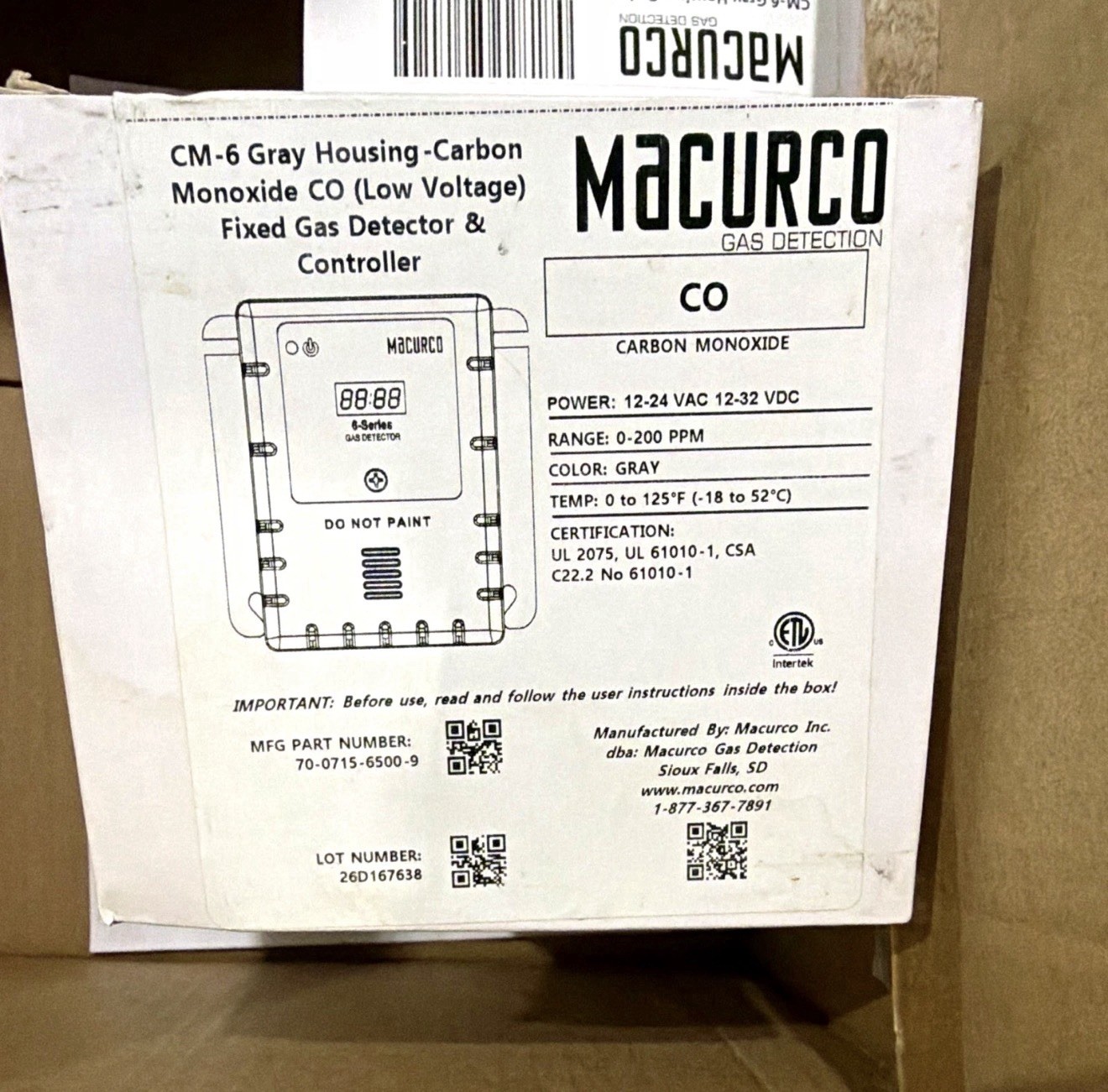 Macurco CM-6 Low Voltage CO Carbon Monoxide Fixed Gas Detector & Controller Macurco CM-6 Low Voltage CO Carbon Monoxide Fixed Gas Detector & Controller
