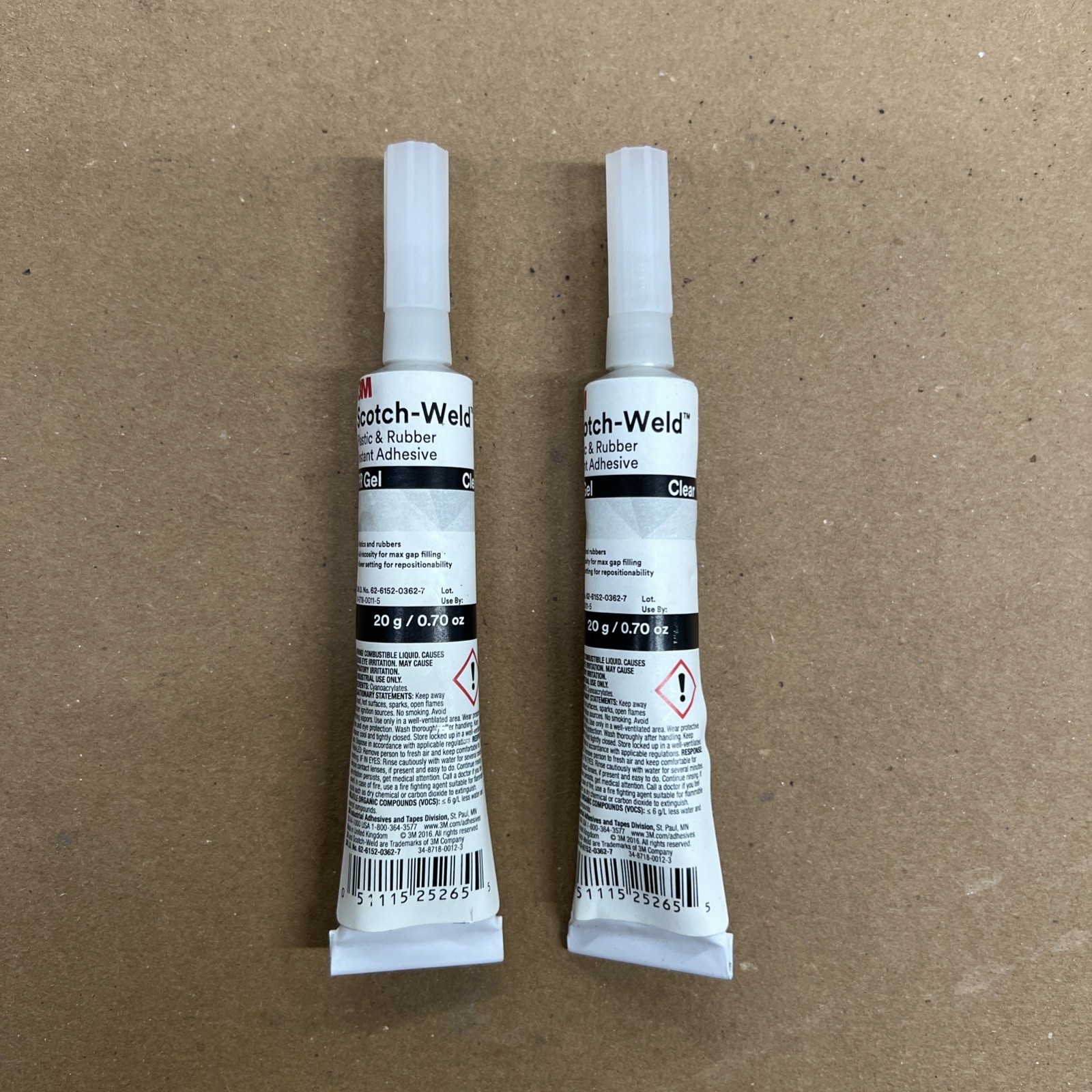 2 Pack-  3M Scotch-Weld Plastic Rubber Instant Adhesive PR Gel Clear, 20g