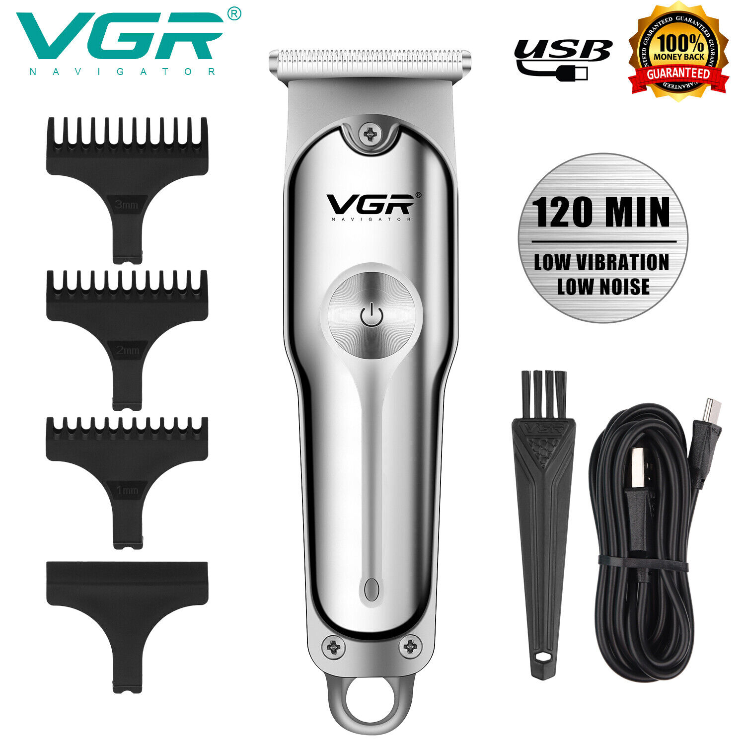 VGR Professional Barber Hair Clippers Cordless Men Beard Trimmer Cutting Machine