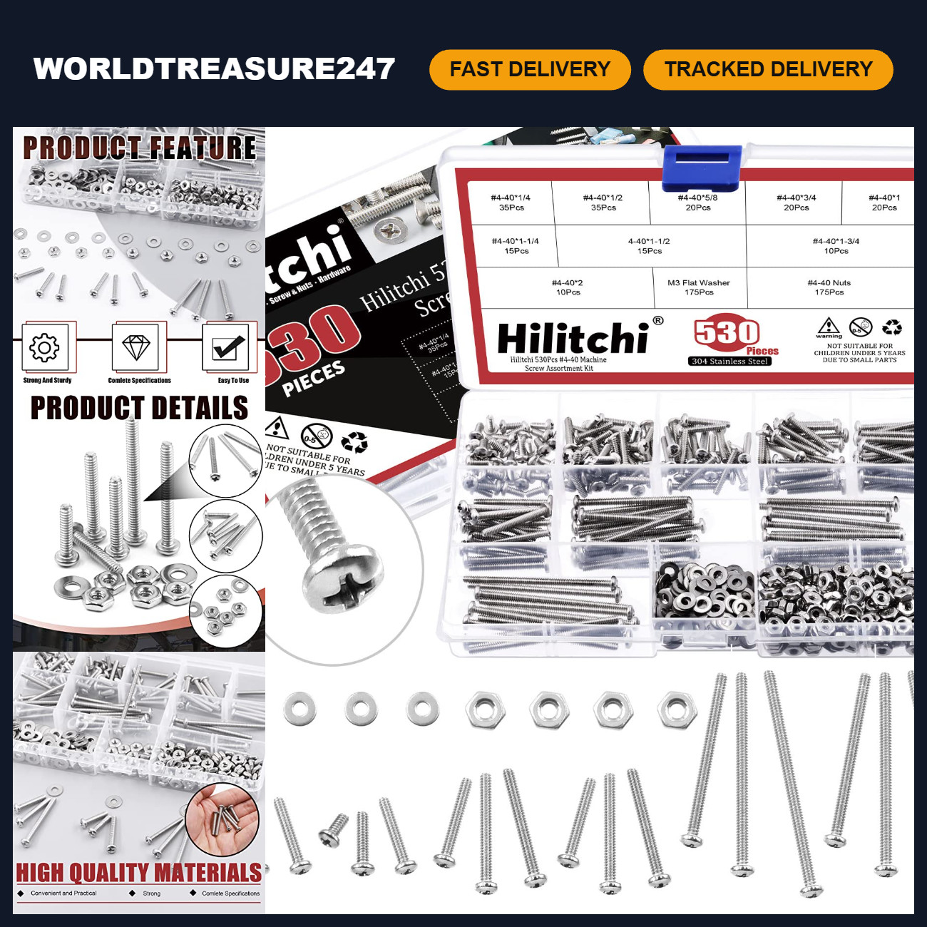530Pcs #4-40 Machine Screw Assortment Kit, Stainless Steel Phillips Pan Head, Nu 530Pcs #4-40 Machine Screw Assortment Kit, Stainless Steel Phillips Pan Head, Nu
