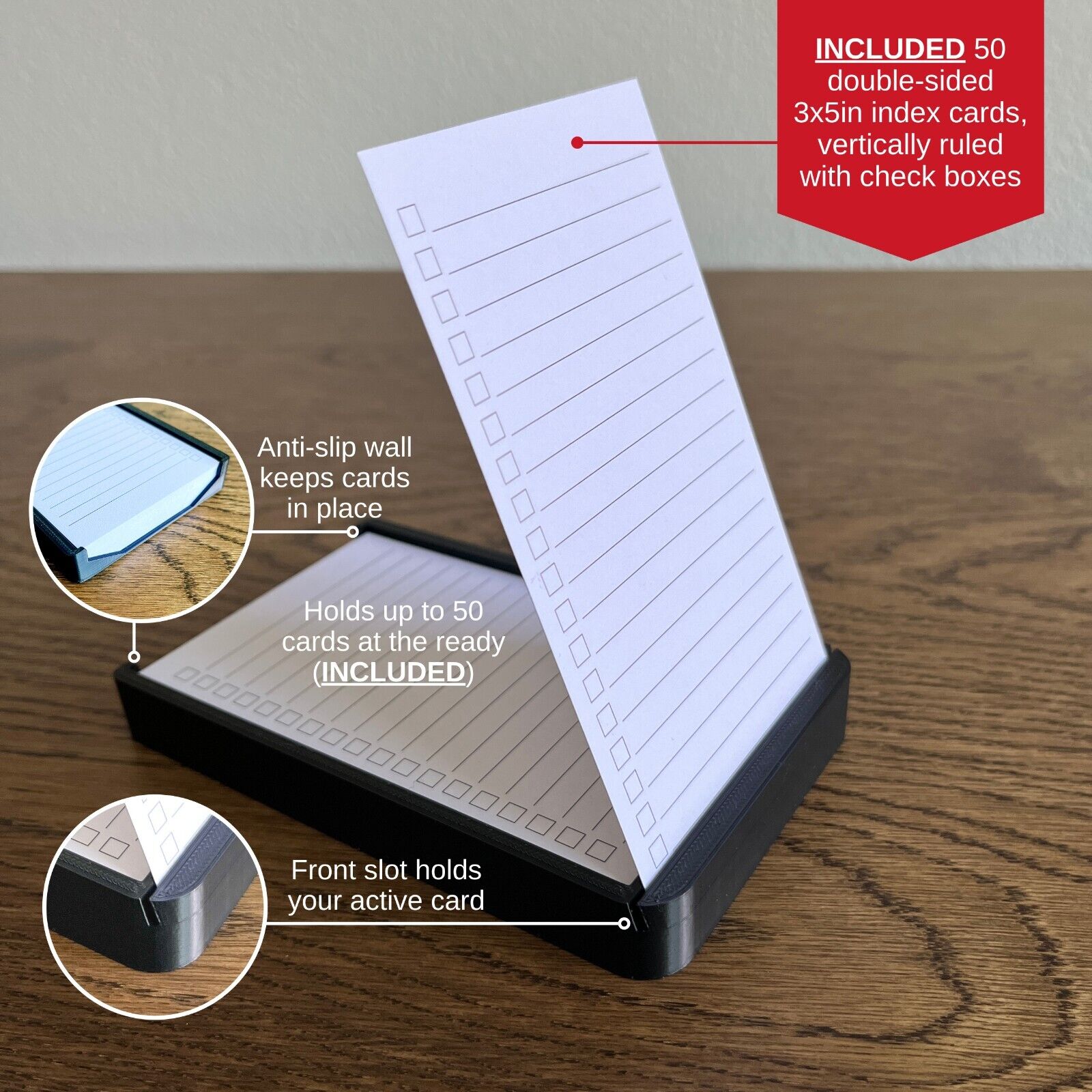 3D Printed Analog Note Pad Index Cards Holder 3x5 Starter Kit Includes 50 Cards