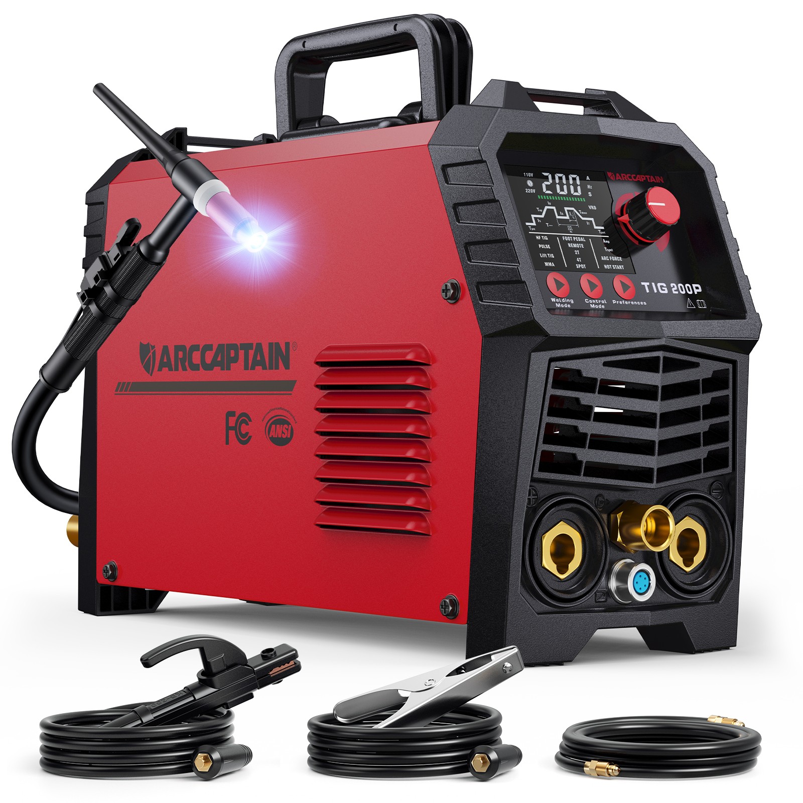 ARCCAPTAIN TIG200P DC Pulse TIG Welder 5 In 1 HF/Lift/Pulse/Spot TIG & Stick LED ARCCAPTAIN TIG200P DC Pulse TIG Welder 5 In 1 HF/Lift/Pulse/Spot TIG & Stick LED