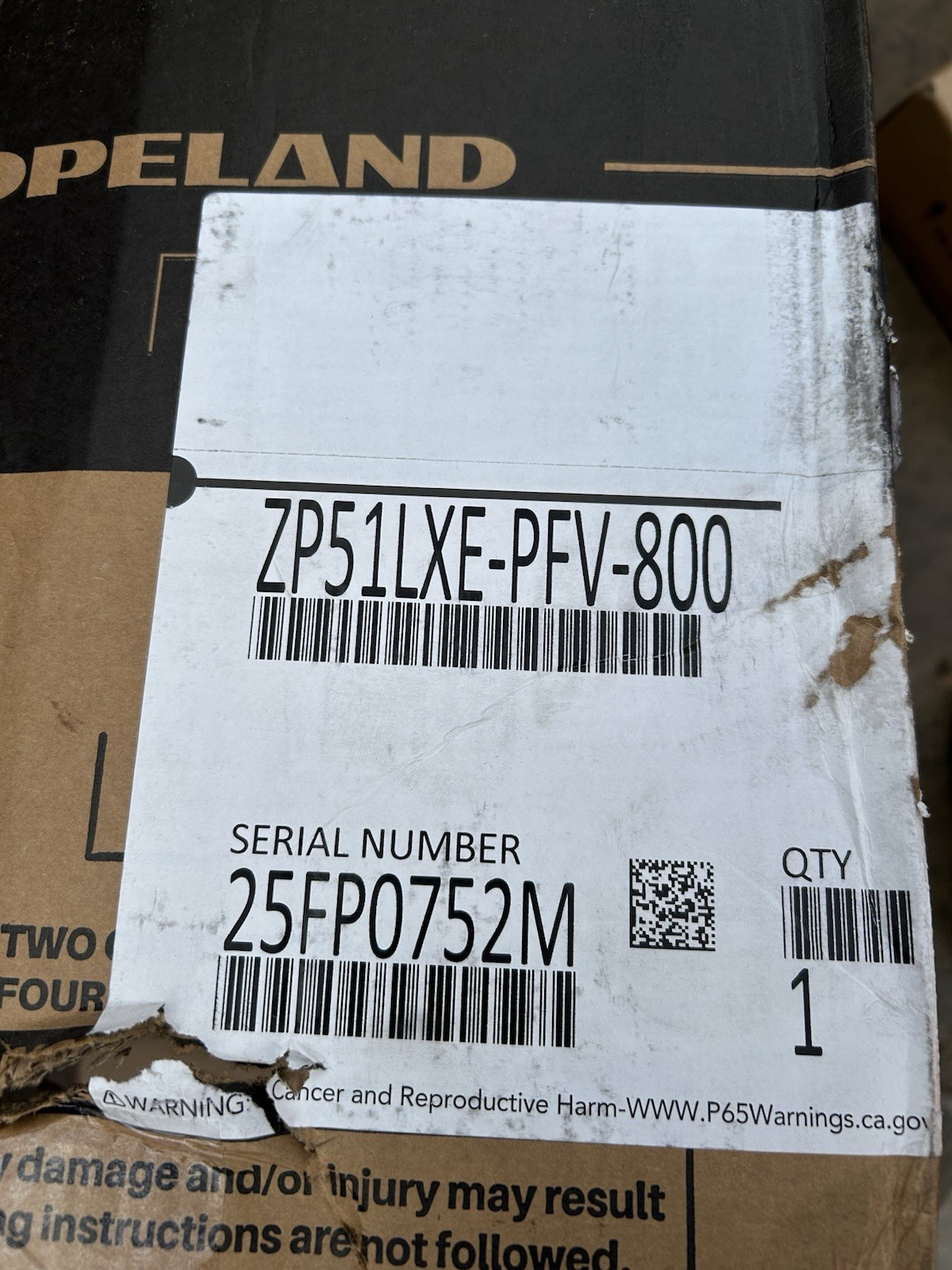 Copeland ZP51LXE-PFV-800 Hermetic Scroll Compressor R410A, 51,000BTU, 208/230Vac Copeland ZP51LXE-PFV-800 Hermetic Scroll Compressor R410A, 51,000BTU, 208/230Vac