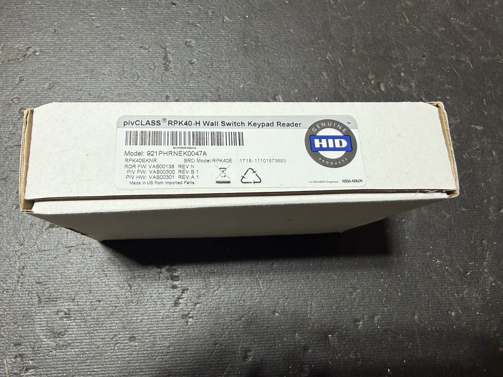 BRAND NEW - HID pivCLASS RPK40-H Keypad Reader - 921PHRNEK0047A BRAND NEW - HID pivCLASS RPK40-H Keypad Reader - 921PHRNEK0047A