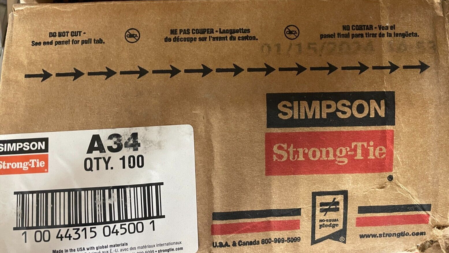 QTY 100 Simpson Strong-Tie A34 Framing Angle Box