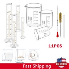 11Pcs Measuring Beaker Lab Flask Graduated Cylinder Glass with Stirring Rod Set picture