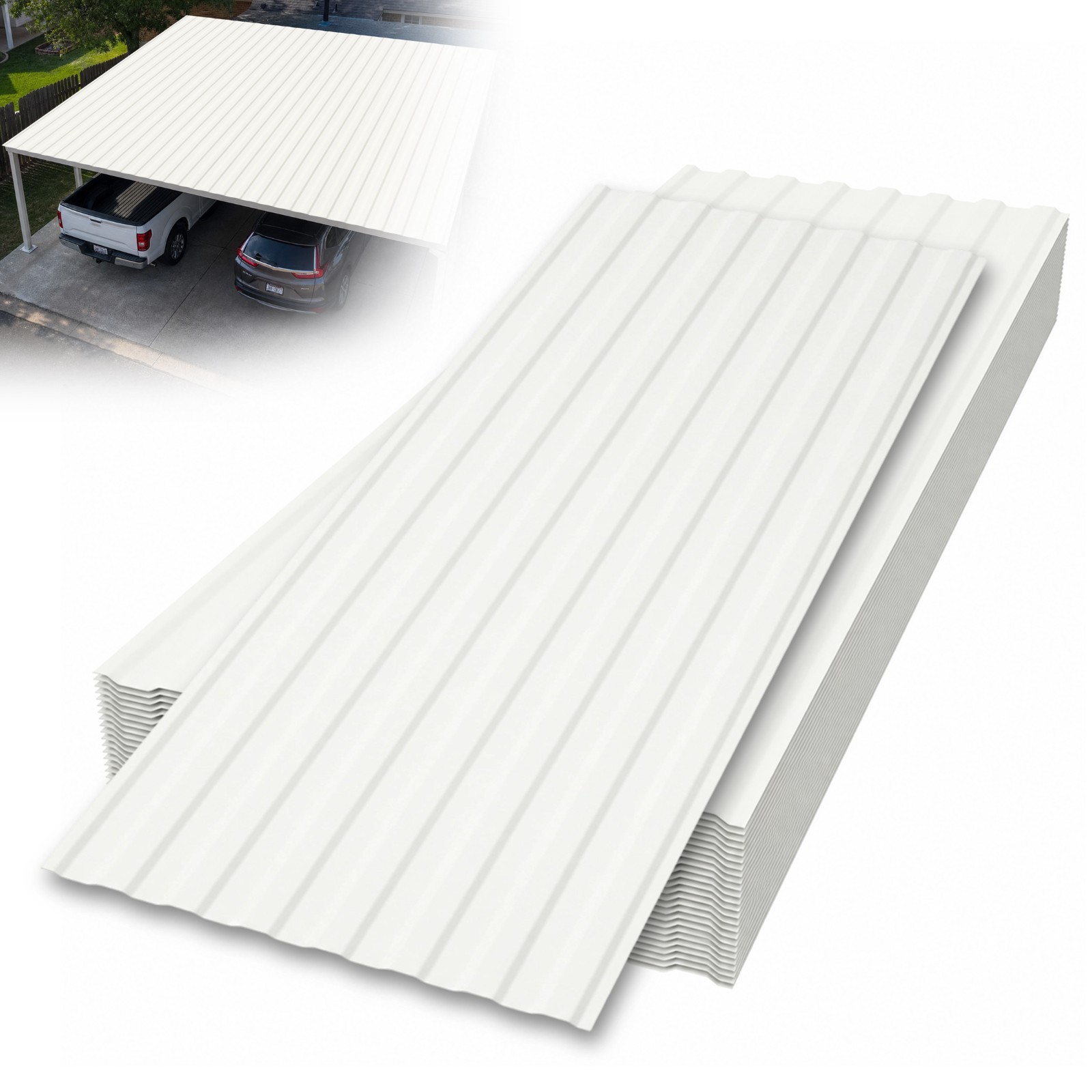 25Pcs Corrugated PVC Roof Panels, Waterproof Wave Roof Sheets, White 25Pcs Corrugated PVC Roof Panels, Waterproof Wave Roof Sheets, White