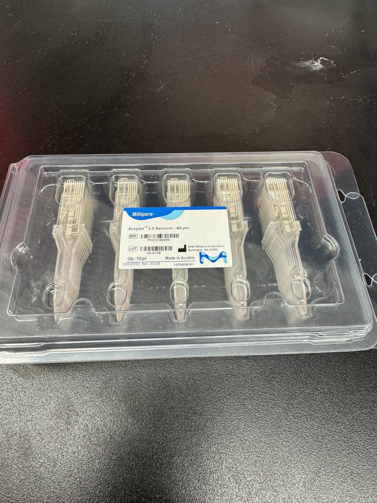 Millipore Scepter 3.0 Cell Counter Sensors, 60µm, PHCC360050, 50/Pack, New Millipore Scepter 3.0 Cell Counter Sensors, 60µm, PHCC360050, 50/Pack, New