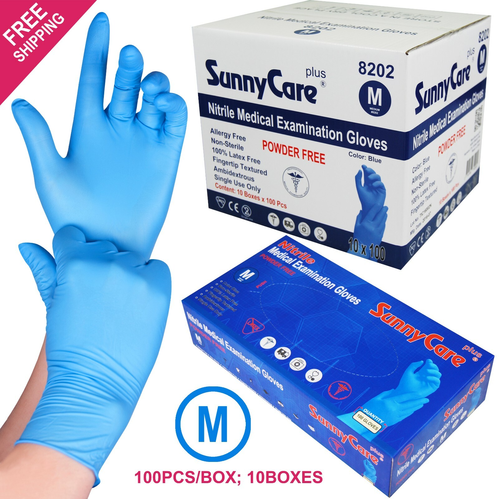 1000 SunnyCare #8202 Nitrile Exam Gloves Chemo-Rated (Powder Free Vinyl Latex) M