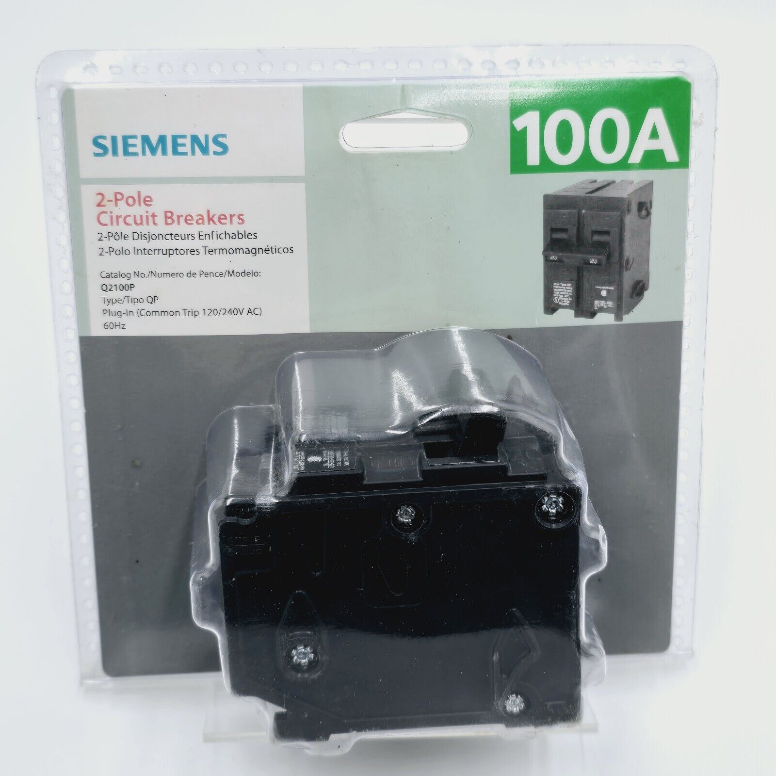 Siemens Q2100 Q2100P 2 Pole 100 Amp 240V Type QP Silk Screen Circuit Breaker