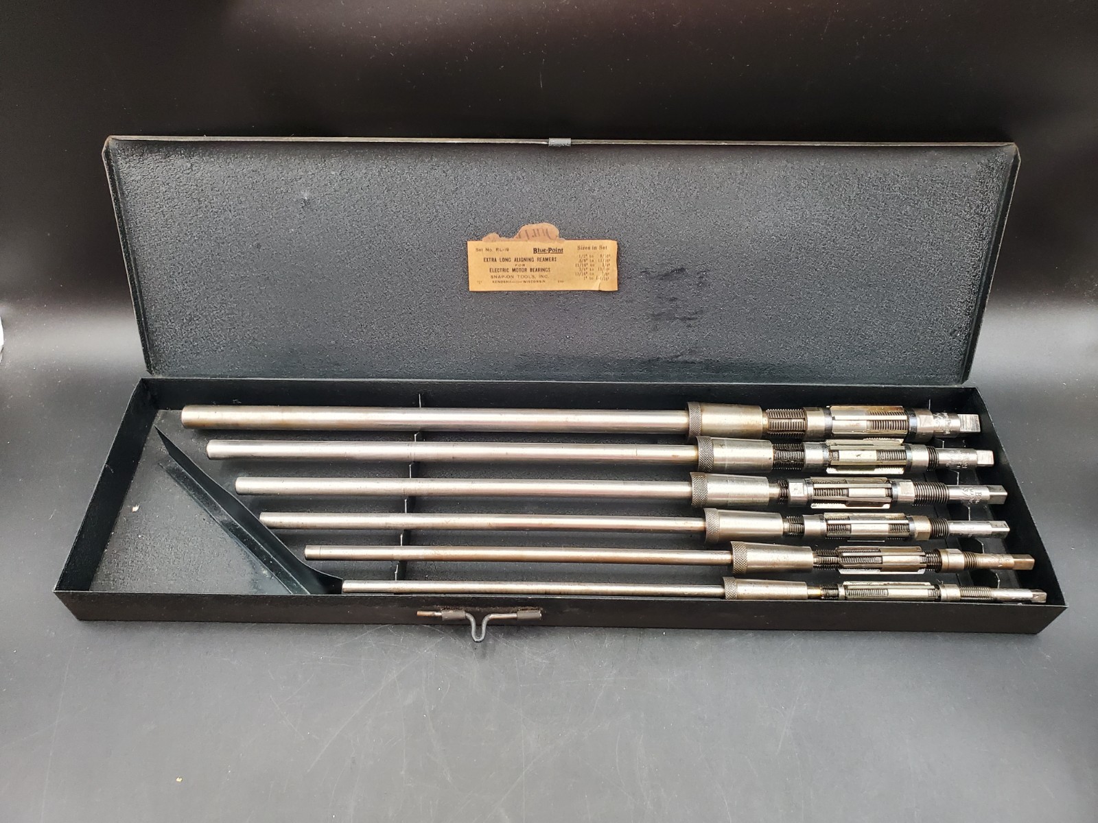 Vintage Snap-On/Blue-Point Extra Long Reamer 6 Piece Set - in Original Metal Box