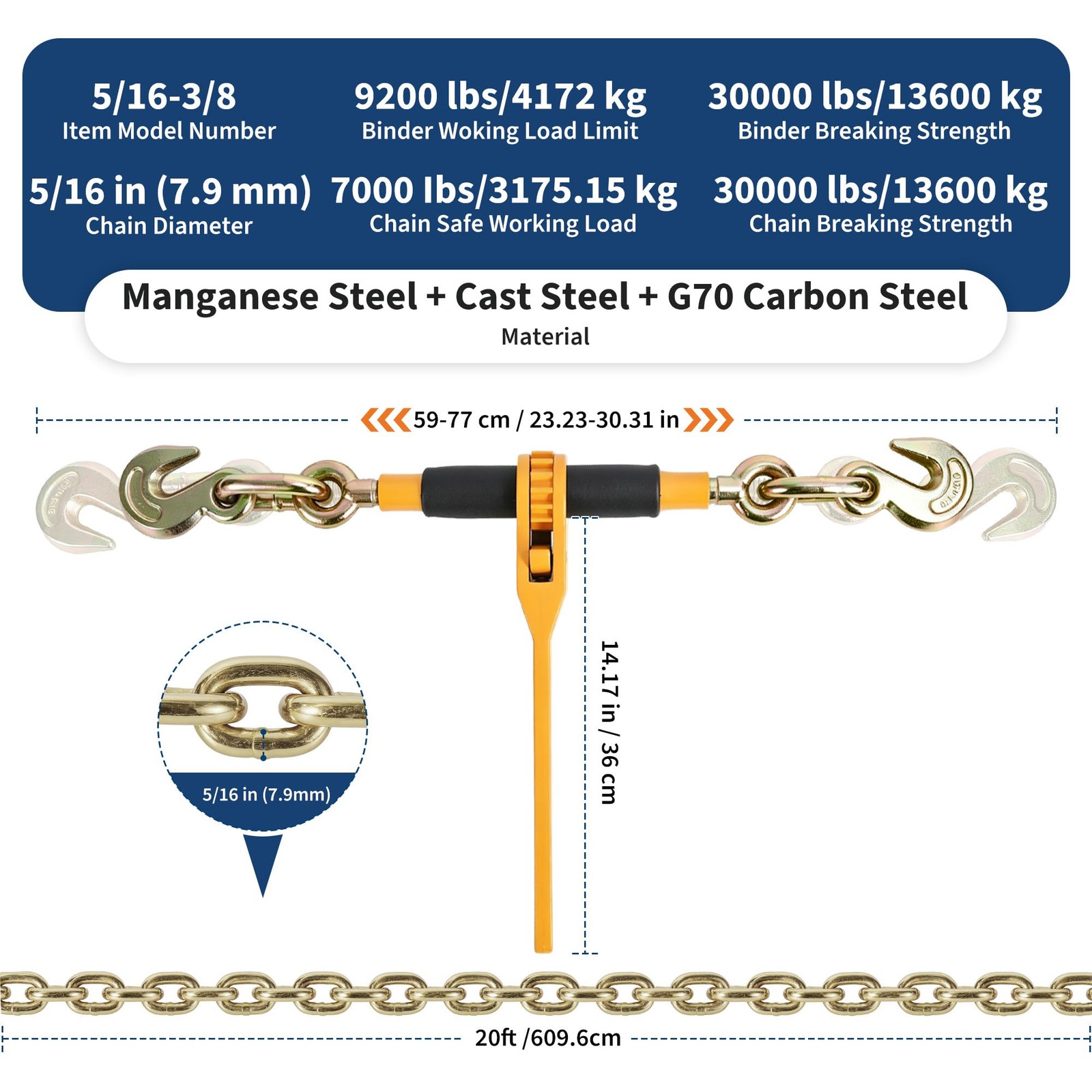2PCS Chain Load Binder 3/8\