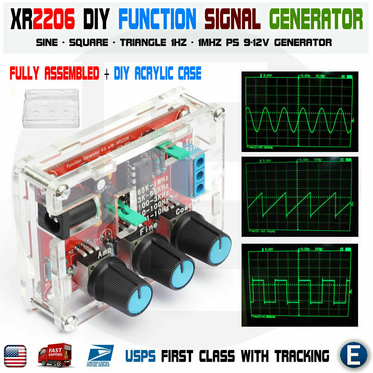 XR2206 Function Signal Generator Welded Assembled Sine Output 1HZ-1MHZ +DIY Case