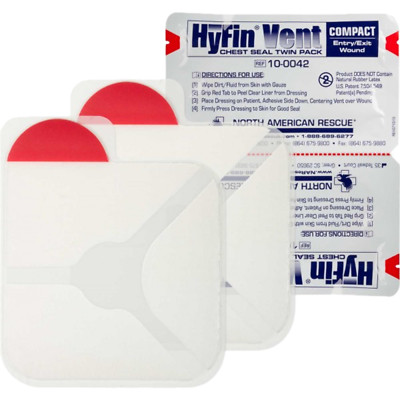 North American Rescue Genuine NAR HyFin Vent Compact Chest Seal Twin Pack,White North American Rescue Genuine NAR HyFin Vent Compact Chest Seal Twin Pack,White