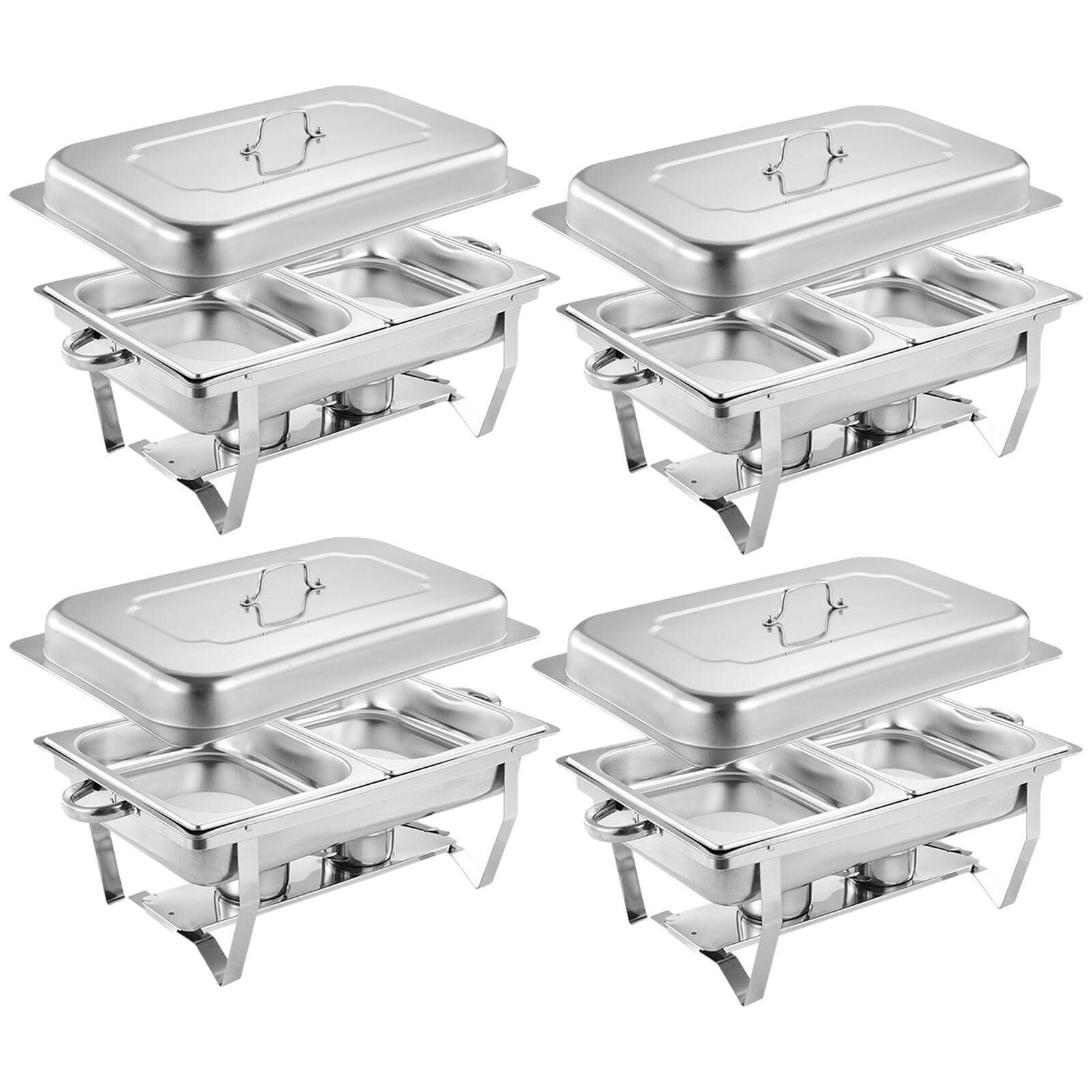 4PCS Food Trays Chafing Dish Set 8 QT Food Warmer Stainless Steel Buffet Server