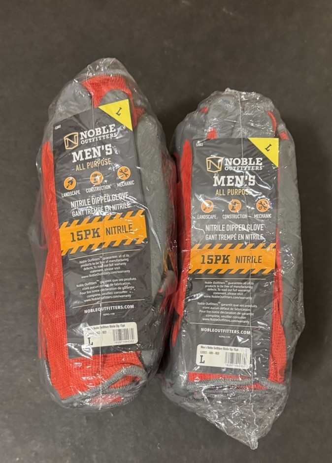 Noble Outfitters Nitrile Dipped Glove Red & Black Size L 2 Packs Of 15 Gloves