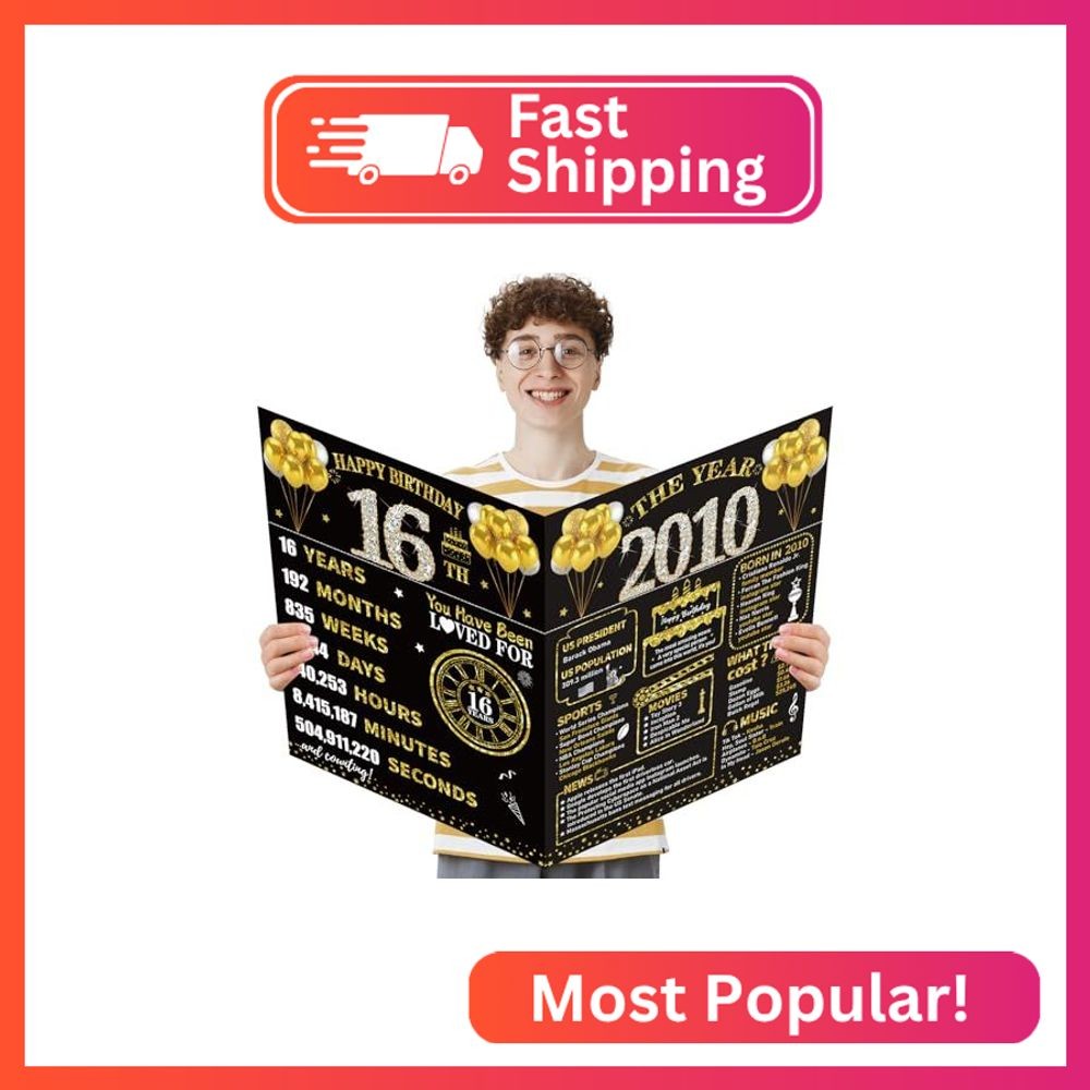 Kuxriox Large Happy 16th Birthday Card, 16th Birthday Giant Guest Book