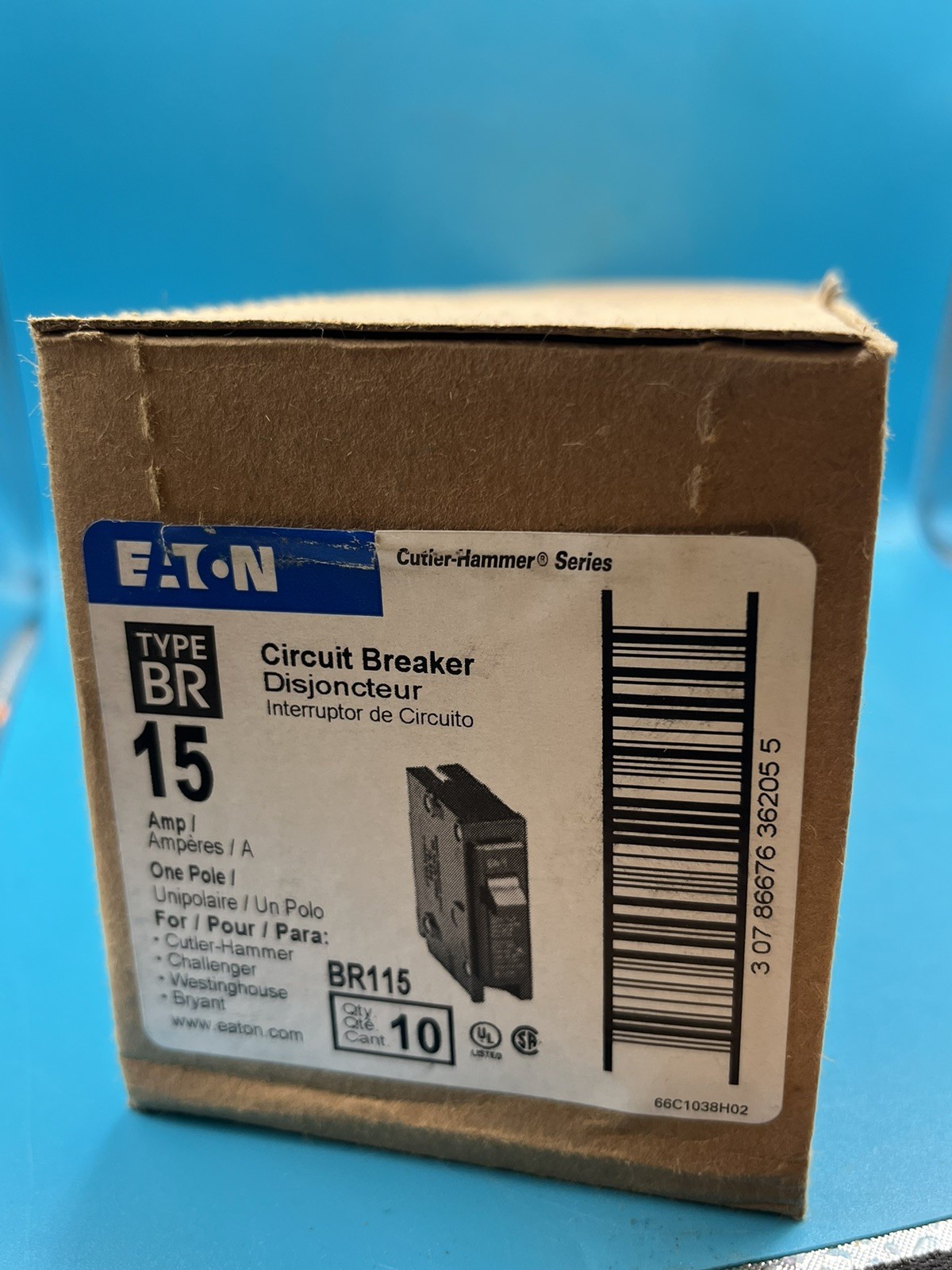 BOX OF EATON CUTLER-HAMMER BR115 1 Pole 15A Circuit Breaker New In Box