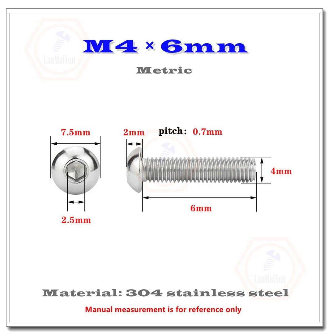 M4/ M5/ M6/ M8/ M10 Stainless Steel Allen Hex Socket Button Head Screws Bolts