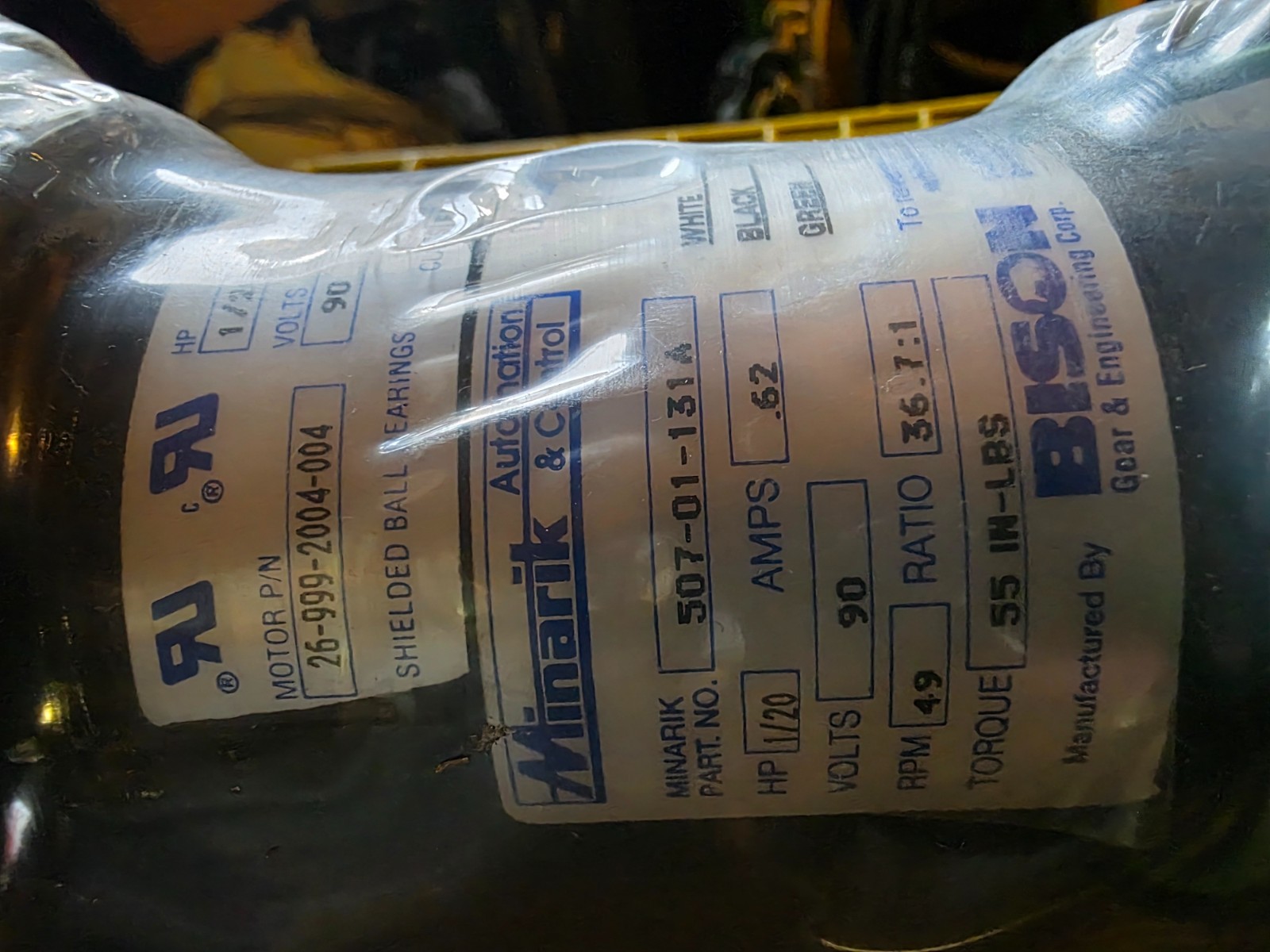 Minarik Bison Gearmotor, 90VDC, 1.58A, 170RPM, 47in-lbs, 1/8HP, 10.6:1