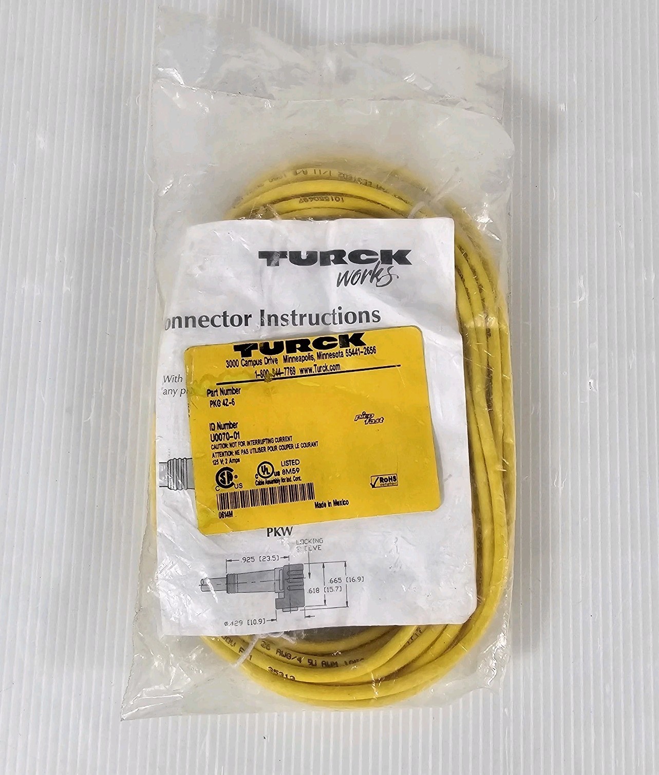 New TURCK PKG 4Z-6 PicoFast Cable Cordset U0070-01 New TURCK PKG 4Z-6 PicoFast Cable Cordset U0070-01