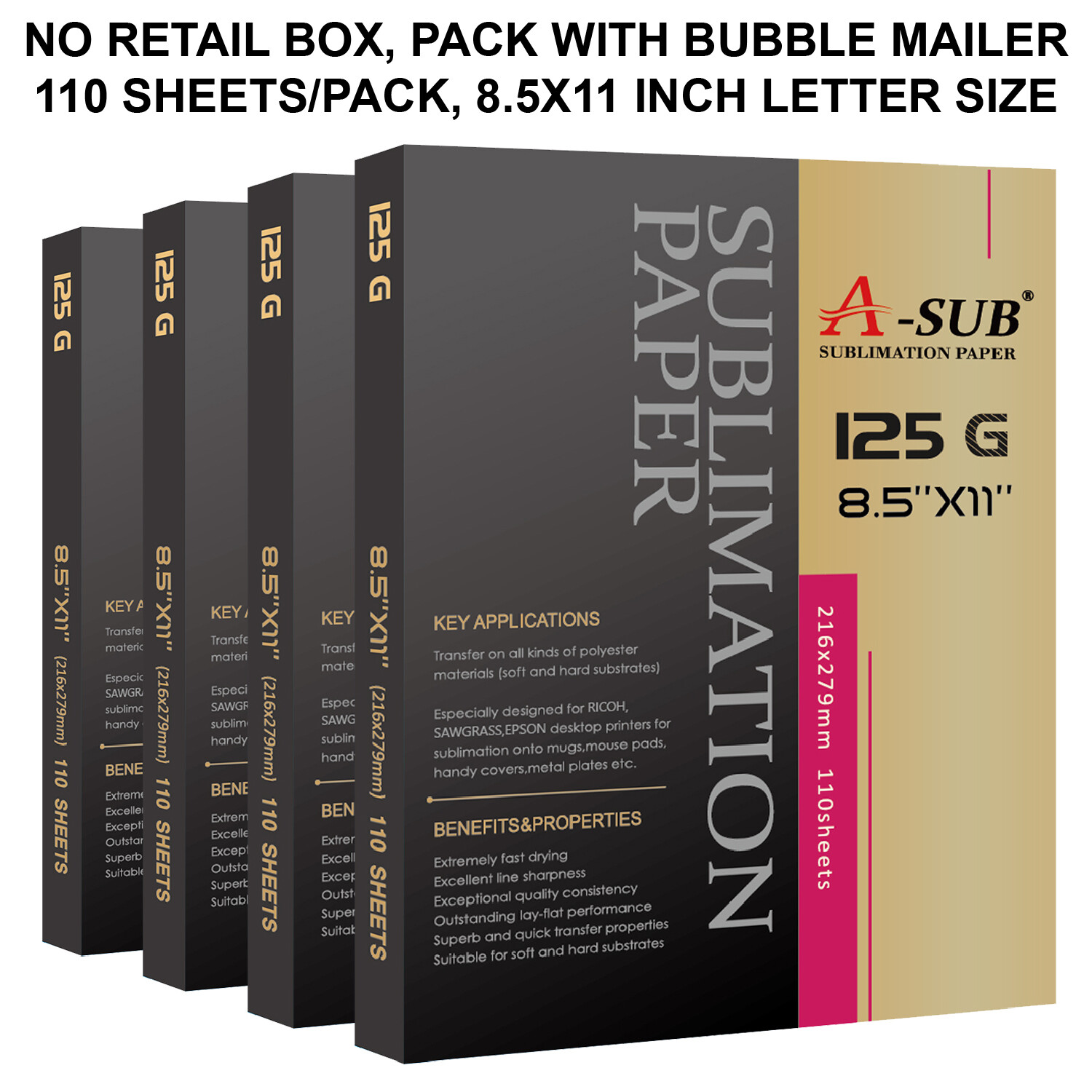 440 Sheets Bulk 125g A-SUB Sublimation Paper 8.5x11 for Sublimation Ink Printers 440 Sheets Bulk 125g A-SUB Sublimation Paper 8.5x11 for Sublimation Ink Printers