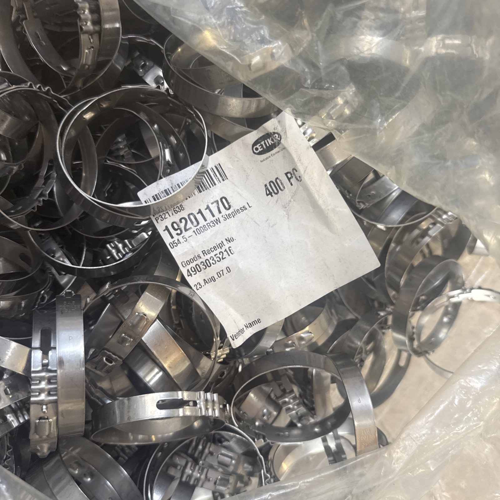 400 PCS OETIKER STEPLESS LOW PROFILE CLAMP 192 54.5 19201170 1008R3W 400 PCS OETIKER STEPLESS LOW PROFILE CLAMP 192 54.5 19201170 1008R3W