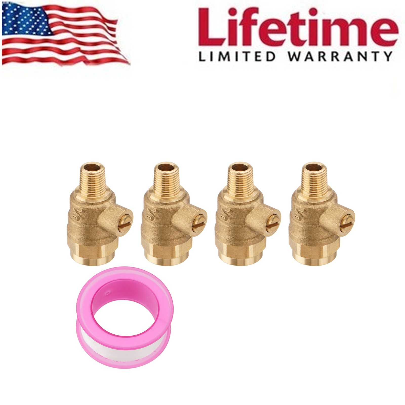 4 PCS 1/8'' Male X 1/4'' Female Test Cock with PTFE Sealant Tape for Backflow Va 4 PCS 1/8'' Male X 1/4'' Female Test Cock with PTFE Sealant Tape for Backflow Va