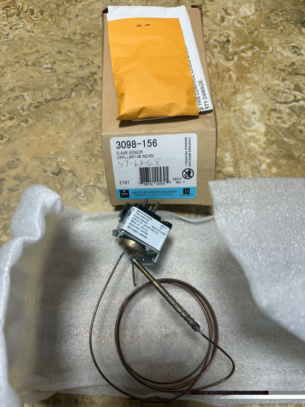 New (NIB) - White Rodgers 3098-156 Mercury Flame Sensor 48\ New (NIB) - White Rodgers 3098-156 Mercury Flame Sensor 48\