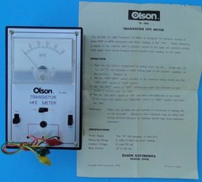 Vintage OLSON TE-383 TRANSISTOR HFE Meter with instructions. picture
