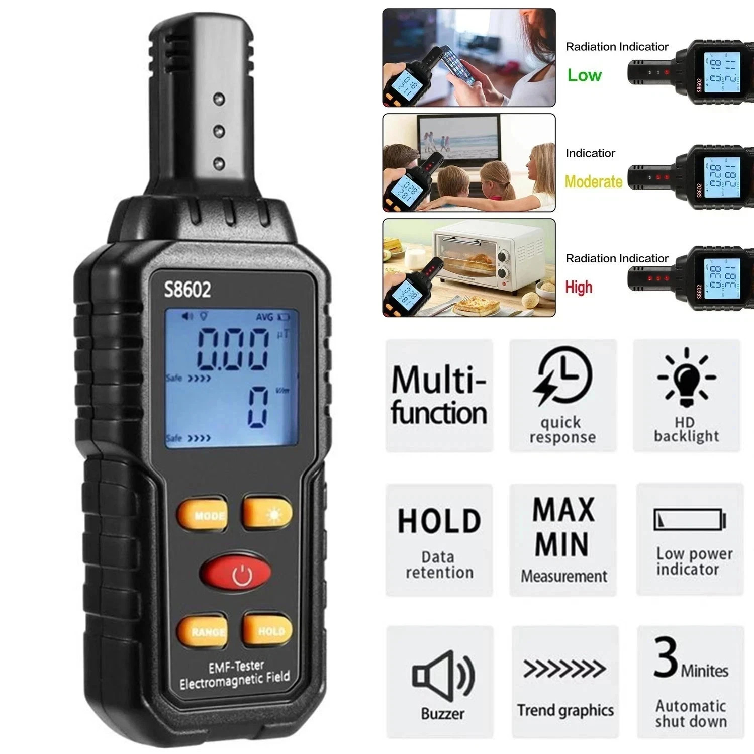 3 In 1 Radiation Detector Dosimeter EMF Meter Electromagnetic Field Tester LCD 3 In 1 Radiation Detector Dosimeter EMF Meter Electromagnetic Field Tester LCD