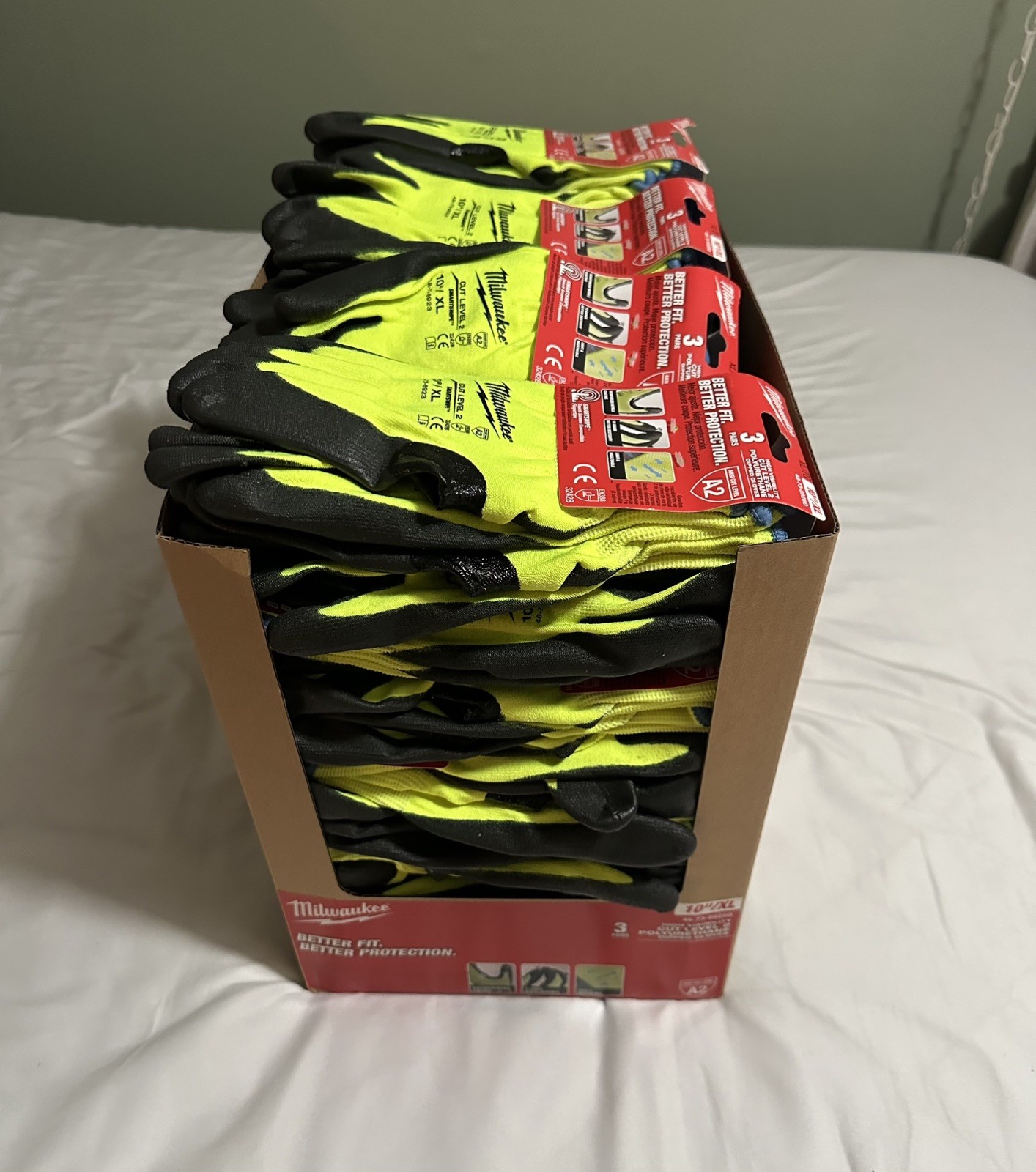 40X- 3 Pack lot Milwaukee Hi-Vis Cut Level 2 Dipped Gloves 10