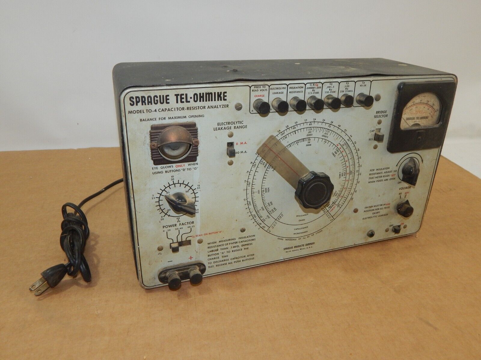 Vintage Sprague Tel-Ohmike Model TO-4 Capacitor Resistor Analyzer Made in USA