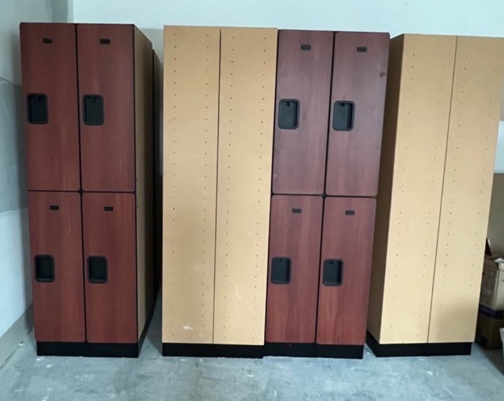 Pair of Cherry Wood Lockers, 4 Compartments, 8 Pairs Available Pair of Cherry Wood Lockers, 4 Compartments, 8 Pairs Available