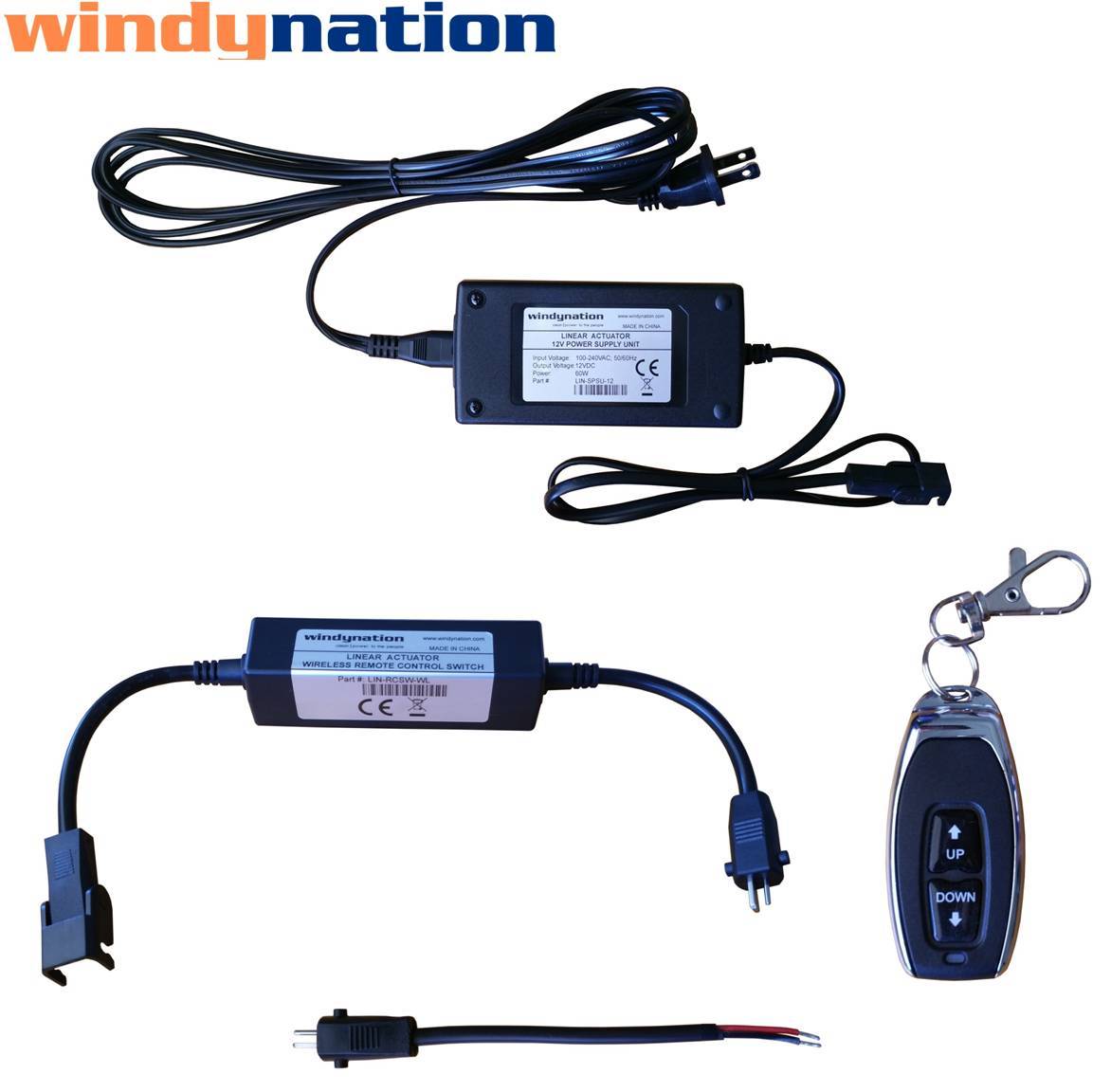 WindyNation Linear Actuator DC Motor Power Supply DPDT Remote Control & Wiring WindyNation Linear Actuator DC Motor Power Supply DPDT Remote Control & Wiring
