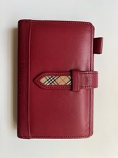 Vintage 90s Burberry Agenda Wallet Red Leather Plaid Krause Filofax Pocket/Mini6 picture