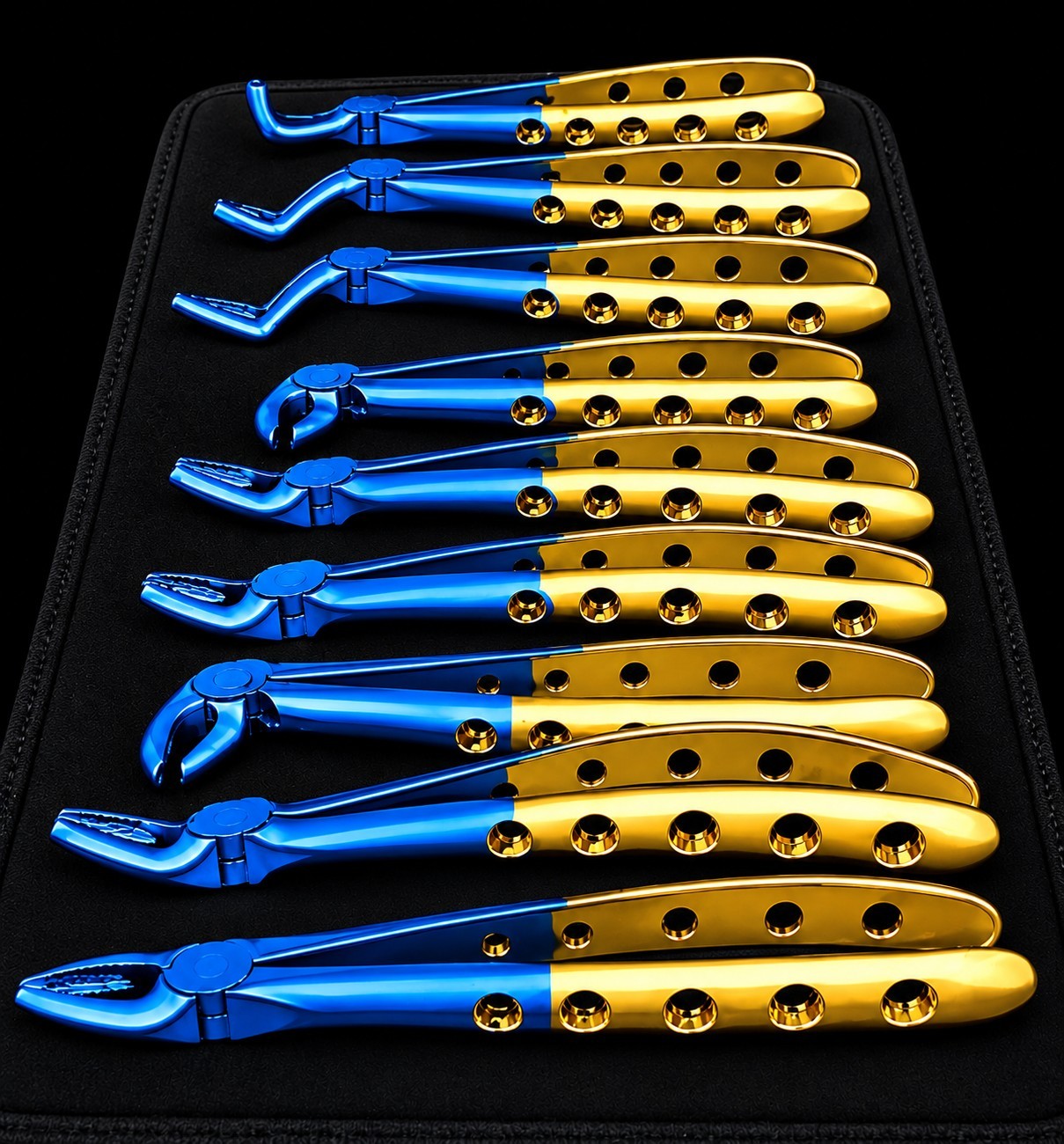Premium 10-Piece Dental Extraction Forceps Set – Blue & Gold Titanium Coated Premium 10-Piece Dental Extraction Forceps Set – Blue & Gold Titanium Coated