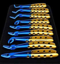 Premium 10-Piece Dental Extraction Forceps Set – Blue & Gold Titanium Coated picture