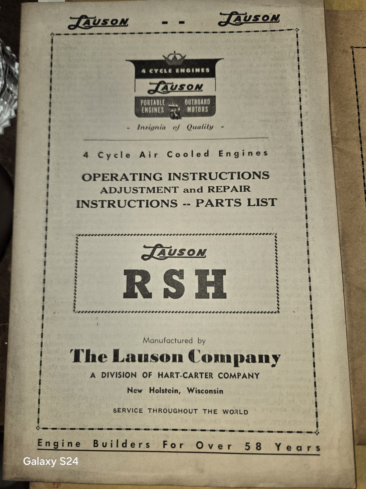 LAUSON OPERATING INSTRUCTIONS ADJUSTMENT REPAIR PARTS LIST FOR LAUSON MODEL RSH LAUSON OPERATING INSTRUCTIONS ADJUSTMENT REPAIR PARTS LIST FOR LAUSON MODEL RSH