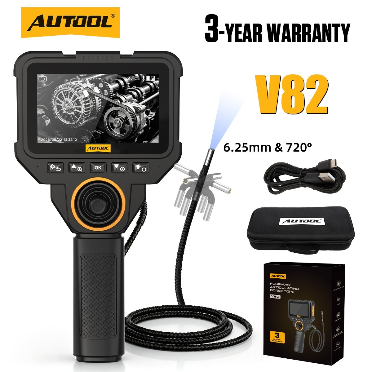 4-Way 720° Endoscope Industrial Articulating Borescope Camera Inspection 6.25mm 4-Way 720° Endoscope Industrial Articulating Borescope Camera Inspection 6.25mm