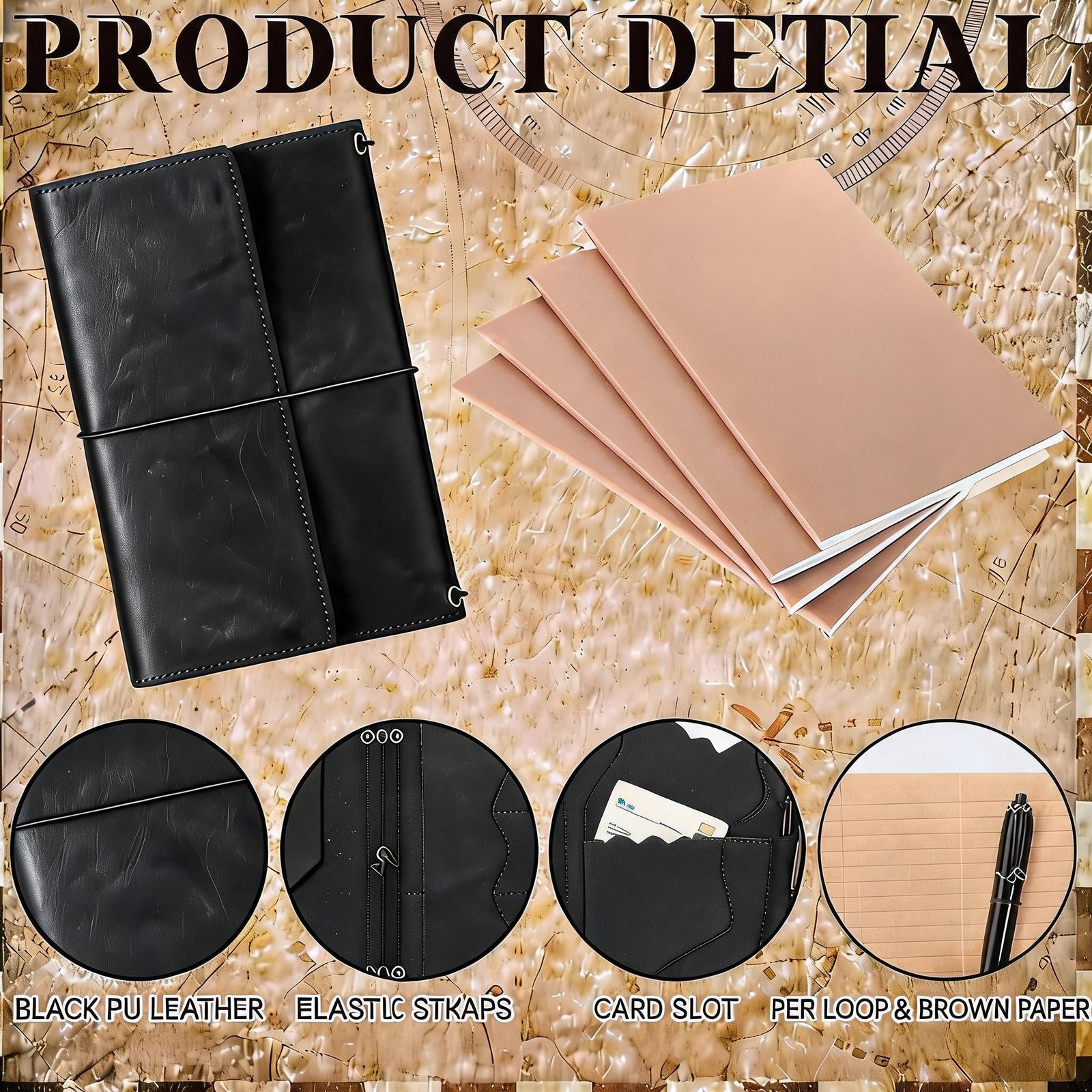 A5 Refillable Leather Journal Cover Set with 4 Notebooks Binder Diary Card Slots A5 Refillable Leather Journal Cover Set with 4 Notebooks Binder Diary Card Slots
