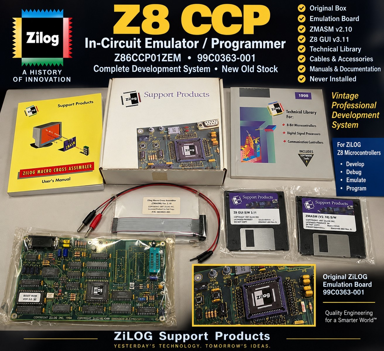 ZiLOG Z8 CCP Z86CCP01ZEM In-Circuit Emulator Programmer NOS 99C0363 Software ZiLOG Z8 CCP Z86CCP01ZEM In-Circuit Emulator Programmer NOS 99C0363 Software